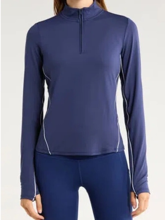 Yogalicious Tops - NWT Yogaliscious Lux Interlock Serve It Up Half Zip | Naval Academy/White | Sz M